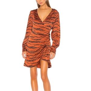 Anine Bing‎ Silk Wrap Penelope Dress XS Tiger Stripe Orange Long Sleeve Stars